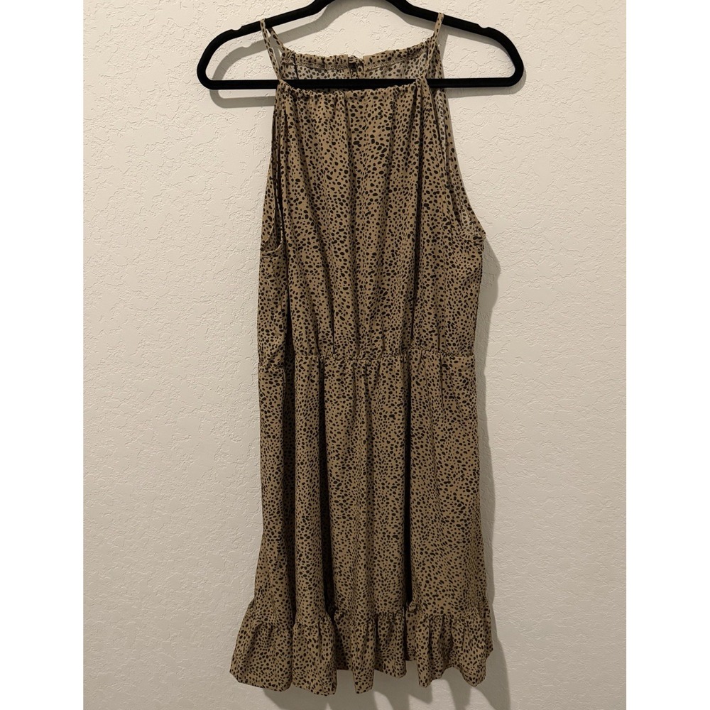 Animal Print Halter Tie Neck Ruffle Hem Sundress Women's XL Beige/Black